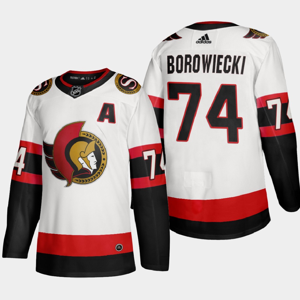 Ottawa Senators 74 Mark Borowiecki Men Adidas 2020 Authentic Player Away Stitched NHL Jersey White